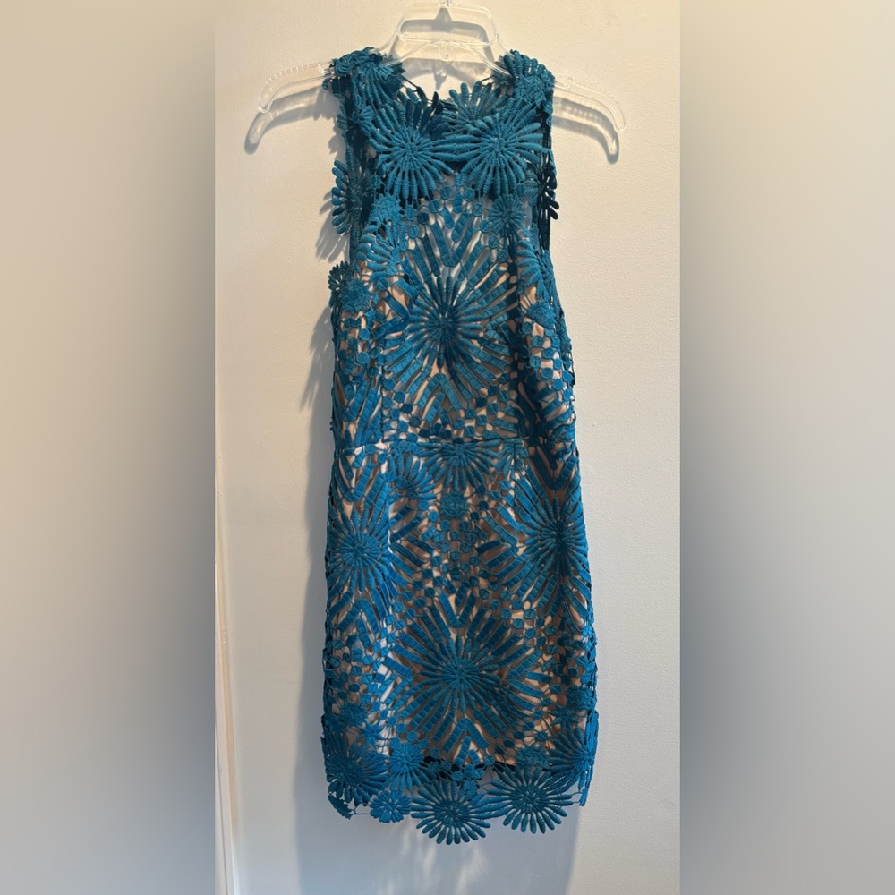 Free People x Saylor Presley mini party dress in aqua teal - Picture 2 of 10